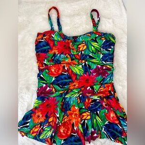 NWT Chaps Tropical Floral Slimming One Piece Swimsuit Size 16W Removable Straps